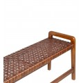 Koloniálna kožená dvojmiestna obdĺžniková lavica Timal z masívneho teakového dreva s výpletom v tmavohnedej farbe 120 cm