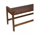 Koloniálna kožená dvojmiestna obdĺžniková lavica Timal z masívneho teakového dreva s výpletom v tmavohnedej farbe 120 cm