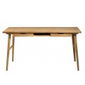 Retro obdĺžnikový písací stôl Lilia z masívneho teakového dreva s dvomi zásuvkami a policou v prírodnej hnedej farbe 140 cm