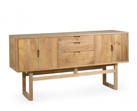 Koloniálny štvordverový obdĺžnikový príborník Lilia z masívneho hnedého teakového dreva v hnedej farbe s tromi zásuvkami 157 cm