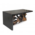 Luxusný moderný obdĺžnikový konferenčný stolík Mazio s čiernou doskou a nohou s masívnou podstavou z koreňového dreva 110 cm