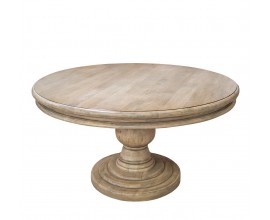 Luxusný vintage okrúhly jedálenský stôl Trinidad v svetlej hnedej farbe s patinou a okrúhlou vyrezávanou nohou 140 cm