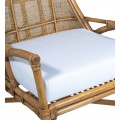 Dizajnové etno ratanové kreslo Jalisco v naturálnej svetlej hnedej farbe s bielym sedacím vankúšom 95 cm