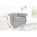 Vintage sivé kreslo Chesterfield Grau s ozdobným prešívaním s okrúhlymi gombíkmi a poťahom s efektom vintage kože 105 cm