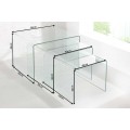 Dizajnový moderný Set 3 sklenených konferenčných stolíkov Ghost