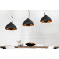 Industriálna čierna závesná lampa Raval s tromi okrúhlymi tienidlami s obdĺžnikovou krytinou so zlatými detailmi 140 cm