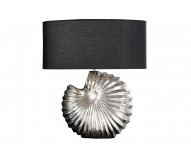 Art deco dizajnová stolná lampa Alexa so striebornou podstavou a okrúhlym čiernym tienidlom 63cm