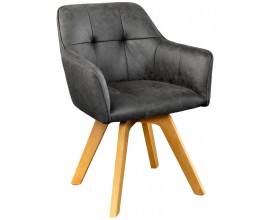 Moderná dizajnová stolička Devon s antickým sivým čalúnením a s hnedými drevenými nohami 83cm