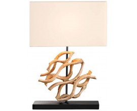 Stolná lampa Rilyn vo vidieckom štýle s dekoračným detailom z  teakového dreva  a béžovým tienidlom  57 cm 