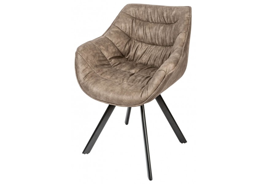 Moderné kreslo s vysokým operadlom v klasickom tvare s pohodlným poťahom z tmavošedej látky s vintage vzhľadom a dekoratívnym prešívaním, doplnené čiernymi kovovými nohami v šikmom prevedení