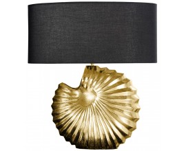 Dizajnová stolná lampa Alexa v art deco štýle so zlatou podstavou a čiernym okrúhlym tienidlom 63cm