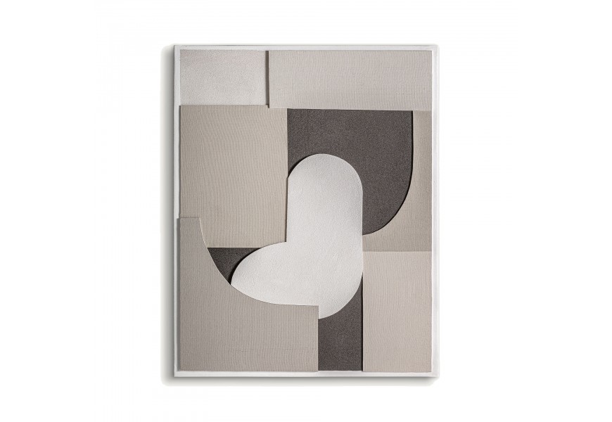 Luxusný art deco obdĺžnikový obraz Artis s geometrickými tvarmi v béžovej hnedej a sivej farbe s reliéfnou textúrou 150 cm