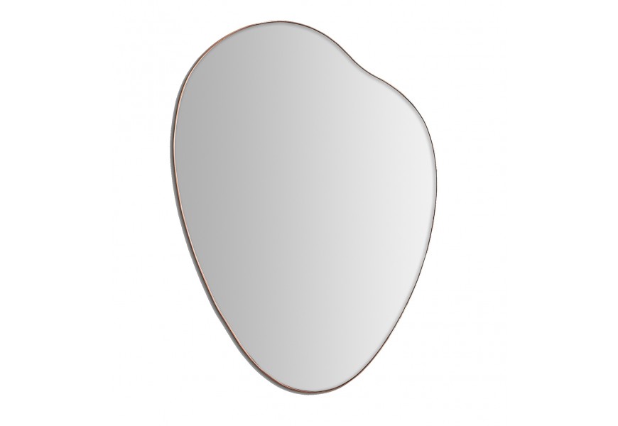 Glamour závesné nástenné zrkadlo Ferah s tenkým kovovým rámom v medenom odtieni a asymetrickým oblým tvarom