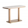 Luxusný glamour obdĺžnikový barový stôl Crtuy s bielou terrazzo doskou so zlatou podstavou a svetlým dubovým drevom 120 cm