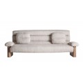 Luxusná art deco obdĺžniková trojmiestna sedačka Jacque s béžovým poťahom s valcovým prešívaním a dubovým hnedým rámom 235 cm