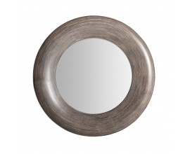 Luxusné moderné nástenné zrkadlo Antas v okrúhlom tvare s hnedým rámom s patinou a hladkým sklom