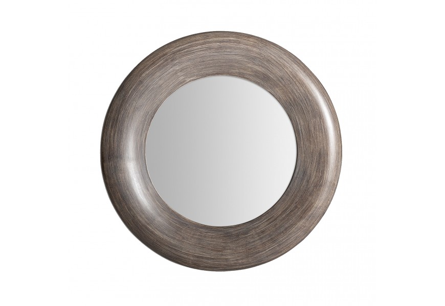 Luxusné moderné nástenné zrkadlo Antas v okrúhlom tvare s hnedým rámom s patinou a hladkým sklom