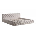 Luxusná moderná čalúnená manželská posteľ Perivolos so svetlým béžovým poťahom a chesterfield prešívaním 227 cm