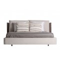 Luxusná moderná čalúnená manželská posteľ Mariano s poťahom v sivej a hnedej farbe s dvojitým čelom 220 cm