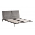 Luxusná moderná sivá manželská posteľ Lindberg so menčestrovým čalúneným čelom a lesklými oceľovými nohami 186 cm