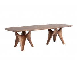 Luxusný moderný obdĺžnikový jedálenský stôl Asgard s dvomi dizajnovými nohami v orechovej hnedej farbe 280 cm