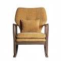 Luxusné dizajnové hojdacie kreslo Chiara s masívnym hnedým rámom a okrovým žltým štruktúrovaným poťahom 85 cm