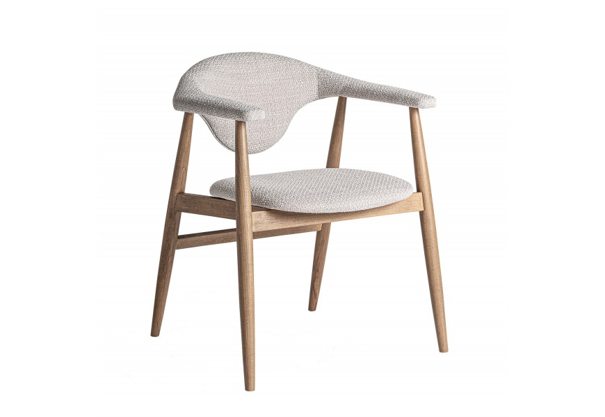 Luxusná moderná jedálenská stolička Elmar s dizajnovou opierkou so sivým melírovaným poťahom a svetlou hnedou konštrukciou 79 cm