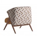 Luxusné dizajnové čalúnené kreslo Brilon s hnedým dreveným rámom a žltým sedadlom so vzorovanou hnedobielou opierkou 80 cm