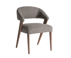 Luxusné moderné dizajnové jedálenské kreslo Fragonio s čalúnenou zaoblenou opierkou a sedacou časťou s poťahom z buklé v melírovanej sivej farbe s masívnymi drevenými nožičkami v naturálnej hnedej farbe s viditeľnou kresbou letokruhov