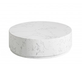 Luxusný mramorový okrúhly konferenčný stolík Santi v bielej farbe so sivým žilkovaním s plnou podstavou 90 cm