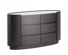 Luxusná moderná oválna komoda Sophiette so šiestimi zásuvkami v čiernej farbe s bielou mramorovou doskou 140 cm