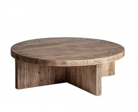 Luxusný masívny okrúhly konferenčný stolík Alesund v naturálnej hnedej farbe s výraznou štruktúrou dreva 100 cm