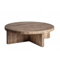 Luxusný vidiecky konferenčný stolík Alesund z masívneho dreva v naturálnej hnedej farbe s výraznou štruktúrou letokruhov s okrúhlou vrchnou doskou so štyrmi kolmými nohami