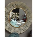 Orientálne okrúhle filigránové kovové zrkadlo Loran so zlatým efektom 90cm