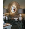 Dizajnové etno okrúhle nástenné zrkadlo Mimbre s naturálnym rámom z prútia v svetlej hnedej farbe 110 cm