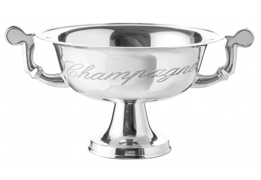 Luxusný strieborný chladič na šampanské z kovu s nápisom Champagne a ozdobnými úchytmi