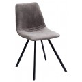 Moderná jedálenská stolička s čalúneným sivým sedadlom a operadlom z mikrovlákna so zdobeným prešívaním a čiernymi kovovými nohami