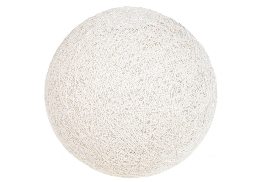Guľatá závesná lampa s tienidlom z bieleho bavlneného vlákna s prepletenou štruktúrou pre jemné rozptýlenie svetla