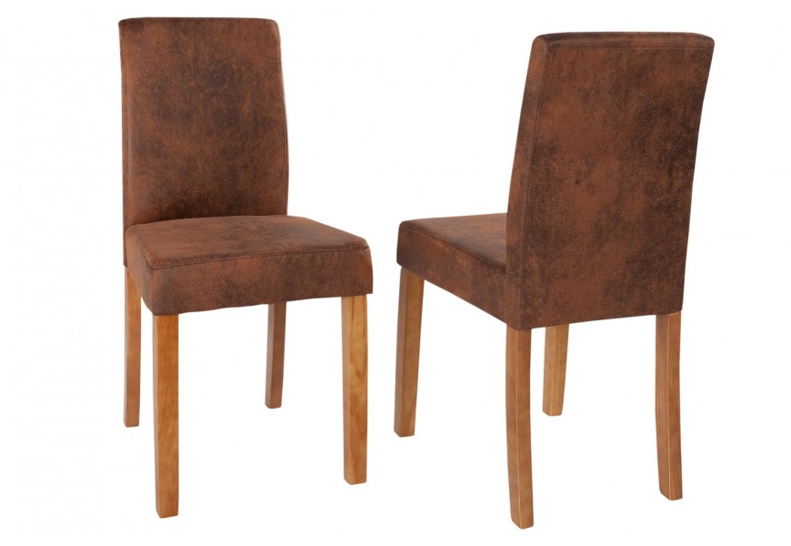 Vintage obdĺžniková jedálenská stolička s vysokým operadlom s hnedým poťahom a drevenými nožičkami v hnedom odtieni