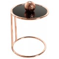 Glamour okrúhly príručný stolík s kovovou konštrukciou v odtieni ružového zlata s čiernou doskou