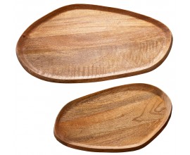 Moderný set dvoch okrúhlych drevených tácok Amanita II z mangového masívu hnedej farby 