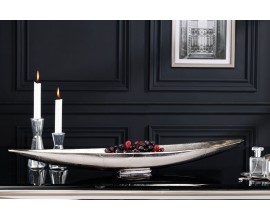 Dizajnov&aacute; t&aacute;cka Sorento v tvare lista z kovu v striebornom preveden&iacute; 80cm