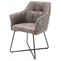 Moderná čalúnená stolička s opierkami v tvare klasického kresla s hnedošedým zamatovým poťahom a čiernou kovovou podstavou z tenkých nožičiek