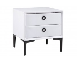 Moderný čalúnený biely nočný stolík Everson so zamatovým poťahom a dvomi zásuvkami 45 cm