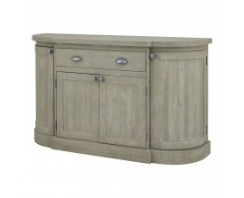 Luxusný vidiecky oválny sivý príborník Alder so štyrmi dvierkami a kovovými úchytkami a frézovaným lamelovým vzorom 153 cm