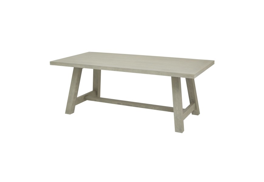 Vintage moderný masívny sivý obdĺžnikový jedálenský stôl Alder z dreva s vyosenými nožičkami a stredovou spojovacou tyčou