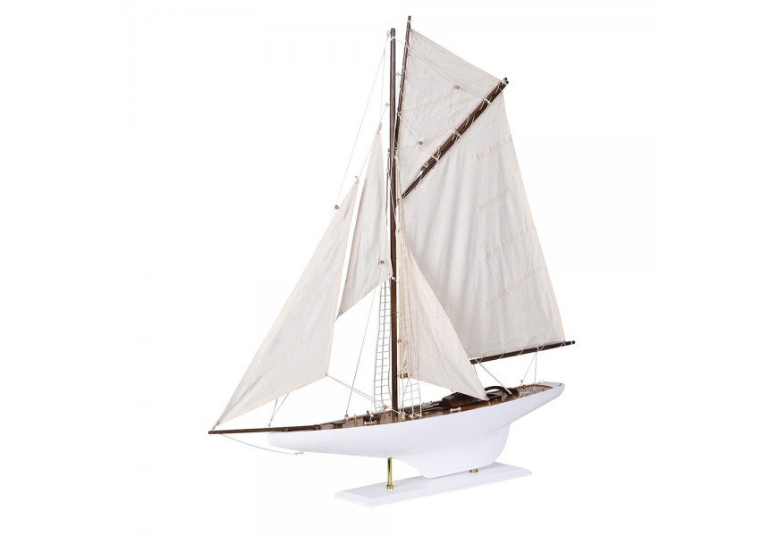 Koloniálna drevená dekorácia námornej plachetnicovej lode Marina v bielej farbe 98 cm