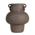 Orientálna okrúhla porcelánová váza Kairo s textúrovaným hnedým povrchom a bočnými úchytkami 40 cm