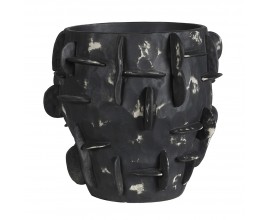 Art deco okrúhla čierna porcelánová váza Saphira so sivou patinou a plastickými výbežkami 25 cm