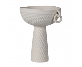 Dizajnová porcelánová biela váza Ardea v tvare misy na kužeľovej nohe s ručne zdobeným štruktúrovaným povrchom 42 cm